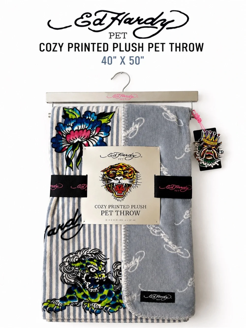 Ed Hardy Cozy Printed Plush Throw Blanket 40x50 Pet Throw Couch Blanket NWT
